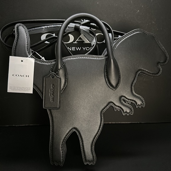 NWT Coach Rexy Runway Bag Leather Signature Canvas Dinosaur Purse Black Handle - Picture 2 of 9